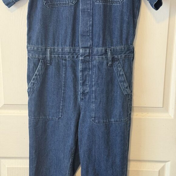 Everlane Super-Soft Coverall Blue Denim Jumpsuit Raw Hem Organic Cotton Size 4 - Picture 6 of 12